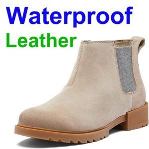 Brand New SOREL Women's Emelie 2 Chelsea Waterproof Taupe Leather Boots